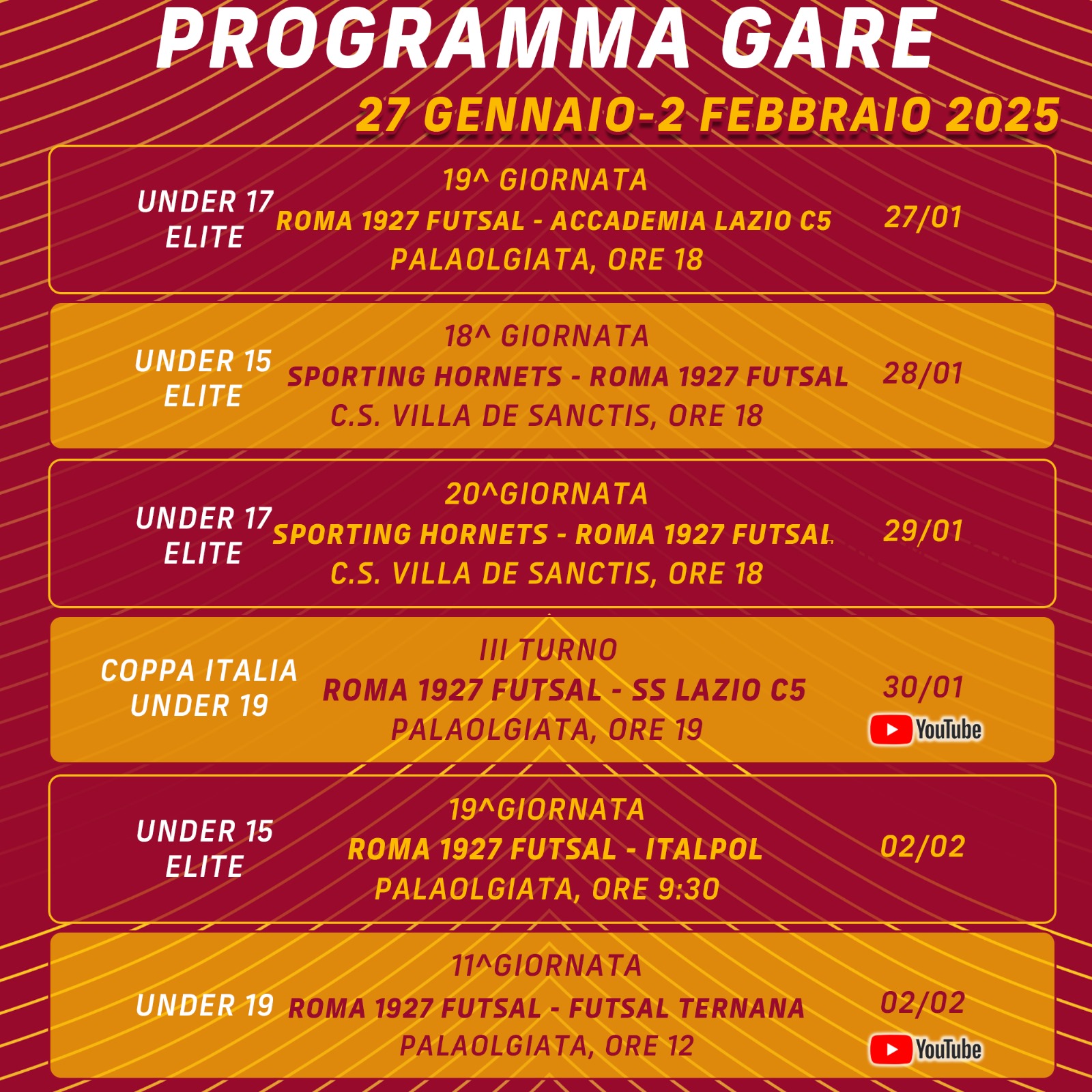 Programma gare 2/9 febbraio 2025